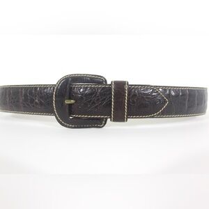 Italian Croc Embossed Brown Leather Belt with Contrast Stitching and Self Buckle